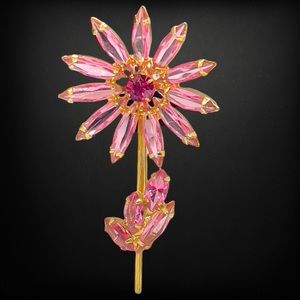 SOLD Vintage Pink Glass Navette Flower Brooch
